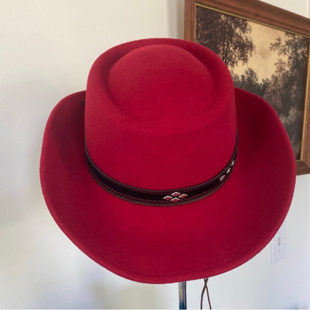 Red Wool Cowboy Hat with Black Band